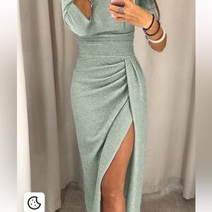 Elegant Light Blue Sparkly Glittery Midi Dress